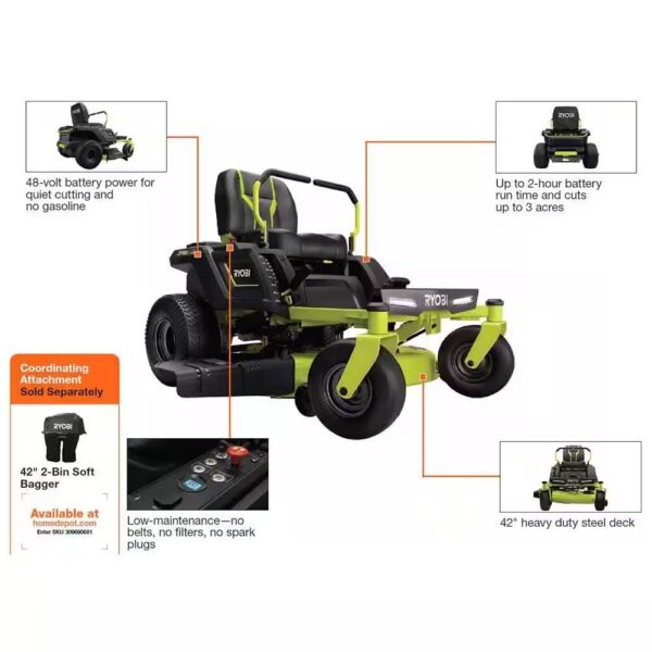 Ryobi 42 in. 100 Ah Battery Electric Riding Zero Turn Mower - Image 10