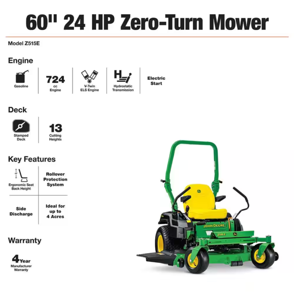 Z515E 60 In. 24 HP V-Twin ELS Gas Dual Hydrostatic Zero-Turn Riding Mower - Image 2